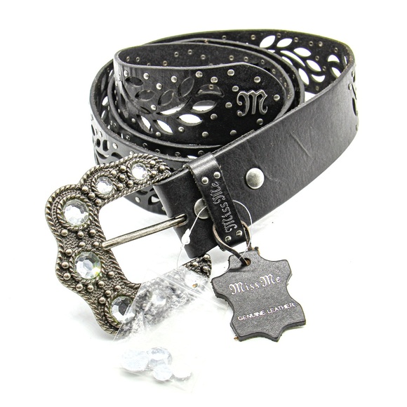 Miss Me Accessories - Miss Me Black Leather Embellished Belt  XL
